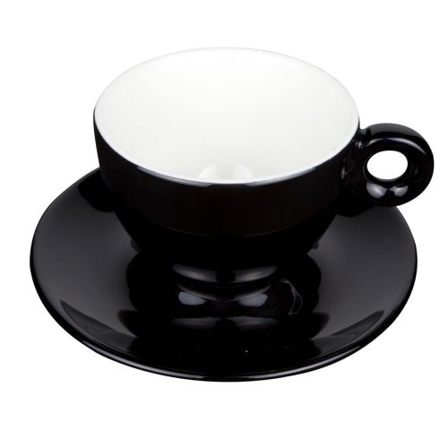 Bola mok en schotel voor cappuccino in het zwart om te laten bedrukken